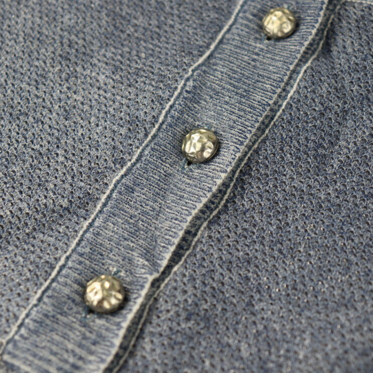 超美品 CHANEL シャネル 半袖 トップス カットソー P51227K06581 ＃36 カシミヤ76％ コットン24％ ブルー系 シルバー金具 ココマーク入りボタン