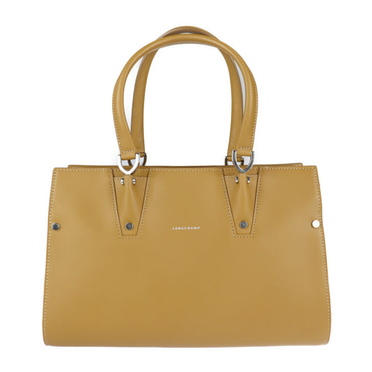 超美品 Longchamp ロンシャン トップハンドル トートバッグS パリ プルミエ ハンドバッグ カーフスキン レザー キャメル系 シルバー金具