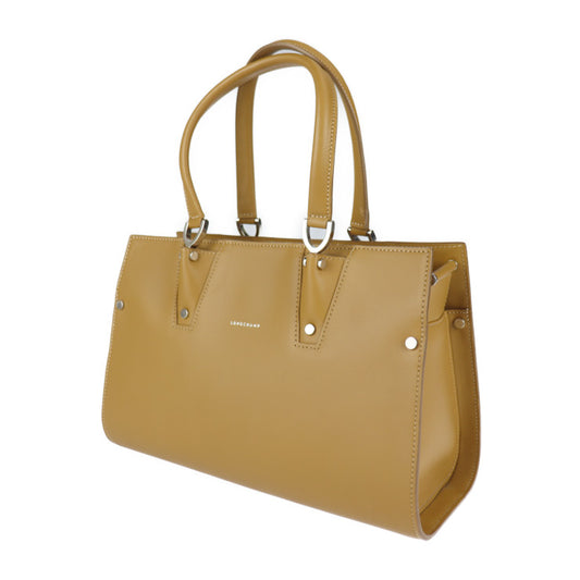 超美品 Longchamp ロンシャン トップハンドル トートバッグS パリ プルミエ ハンドバッグ カーフスキン レザー キャメル系 シルバー金具