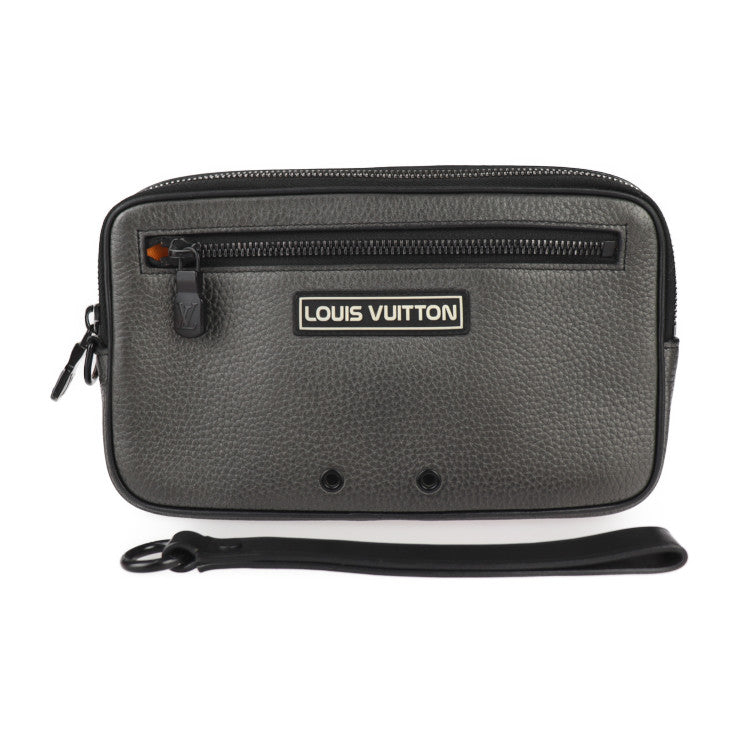 美品 LOUIS VUITTON ルイ ヴィトン アルファクラッチ セカンドバッグ M52771 トリヨンレザー メタリックグレー ブラック金具 リストレット クラッチバッグ ポーチ