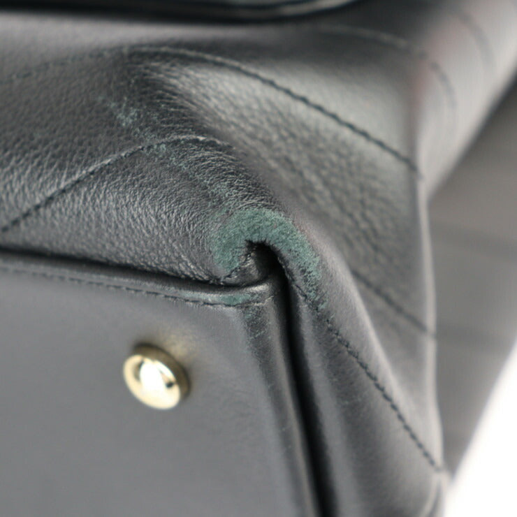 美品 CHANEL シャネル トップハンドル 2WAYバッグ シェブロン ハンドバッグ - カーフレザー ブラック ゴールド金具 Vステッチ ココマーク チェーン ショルダーバッグ ターンロック