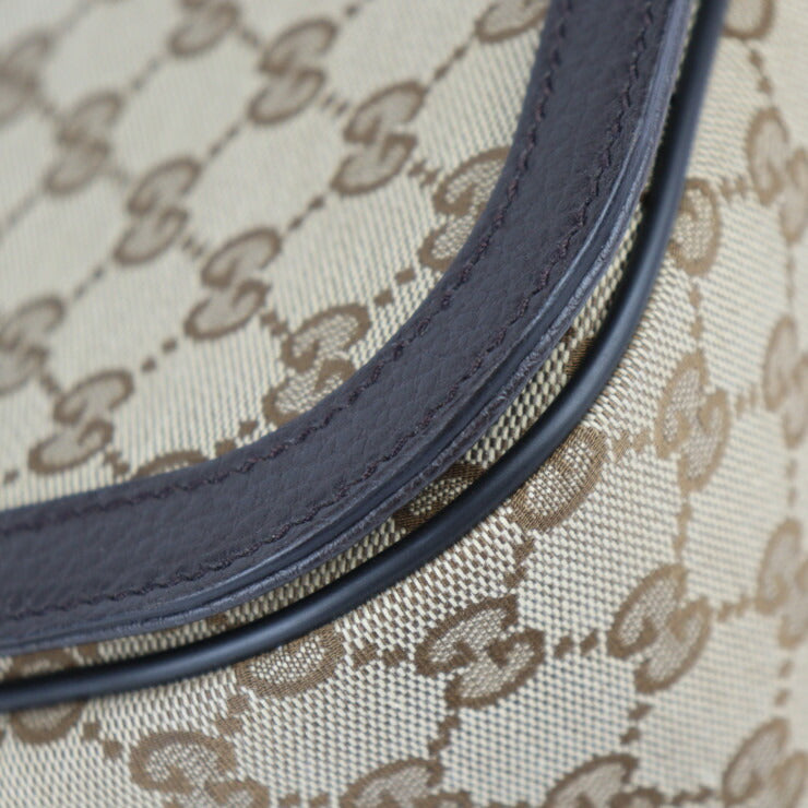 美品 GUCCI グッチ ショルダーバッグ GGキャンバス メッセンジャーバッグ 449171 キャンバス レザー ベージュ ブラウン シルバー金具 フラップ クロスボディ