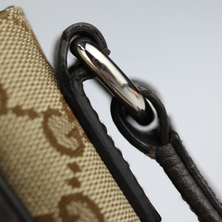 美品 GUCCI グッチ ショルダーバッグ GGキャンバス メッセンジャーバッグ 449171 キャンバス レザー ベージュ ブラウン シルバー金具 フラップ クロスボディ