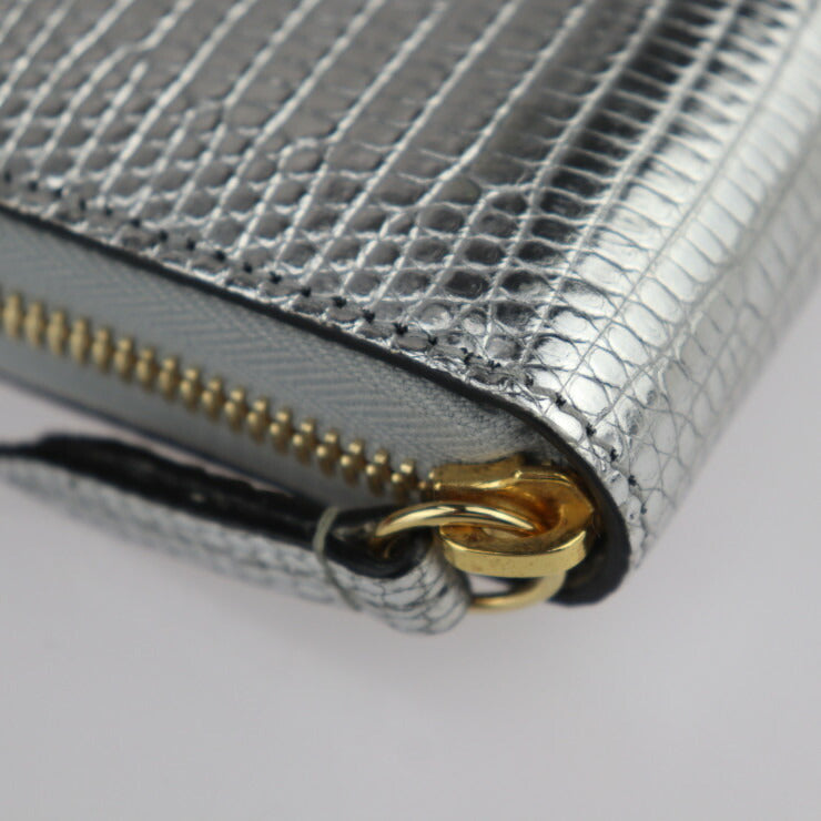 美品 GUCCI グッチ GGマーモント 長財布 456117 リザード シルバー ゴールド金具 ラウンドファスナー