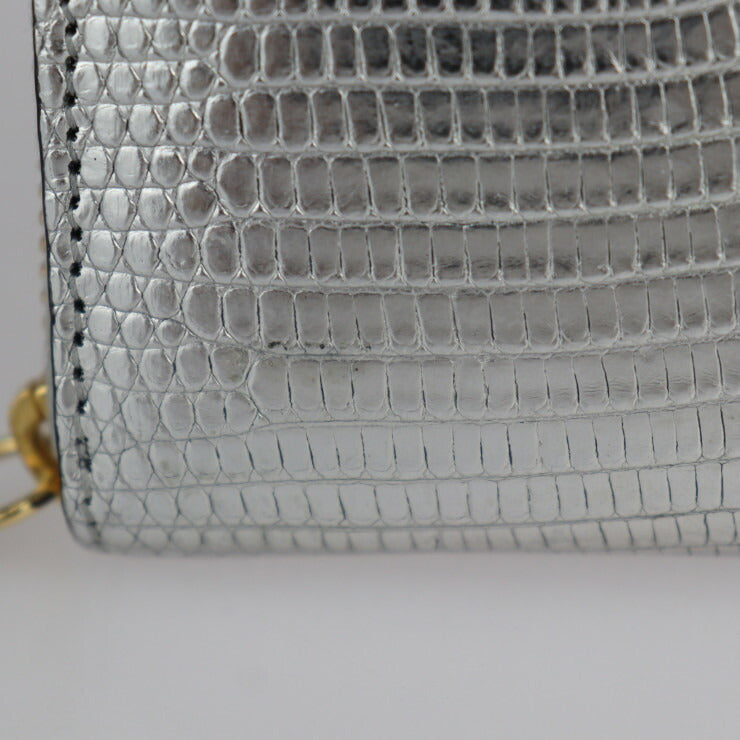 美品 GUCCI グッチ GGマーモント 長財布 456117 リザード シルバー ゴールド金具 ラウンドファスナー