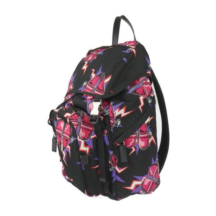 美品 PRADA プラダ フランケンシュタイン バックパック ユニバーサルスタジオ コラボ リュック・デイパック 2VZ135 ナイロン ブラック フューシャ シルバー金具