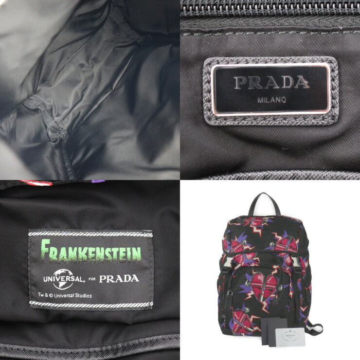 美品 PRADA プラダ フランケンシュタイン バックパック ユニバーサルスタジオ コラボ リュック・デイパック 2VZ135 ナイロン ブラック フューシャ シルバー金具