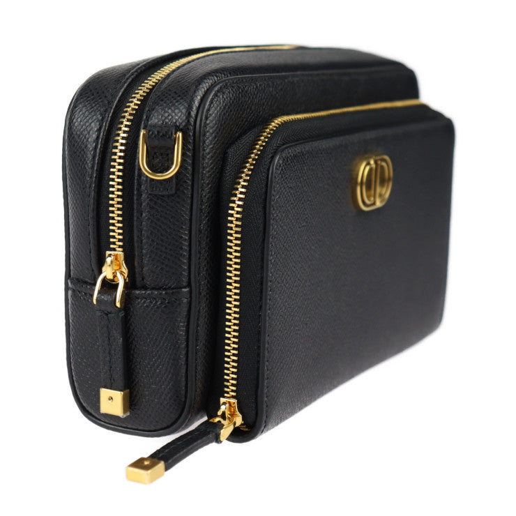 新古未使用展示品 Christian Dior クリスチャンディオール カロ ダブルポーチ ショルダーバッグ S7431UBAE レザー ブラック ゴールド金具 2WAY セカンドバッグ クラッチバッグ