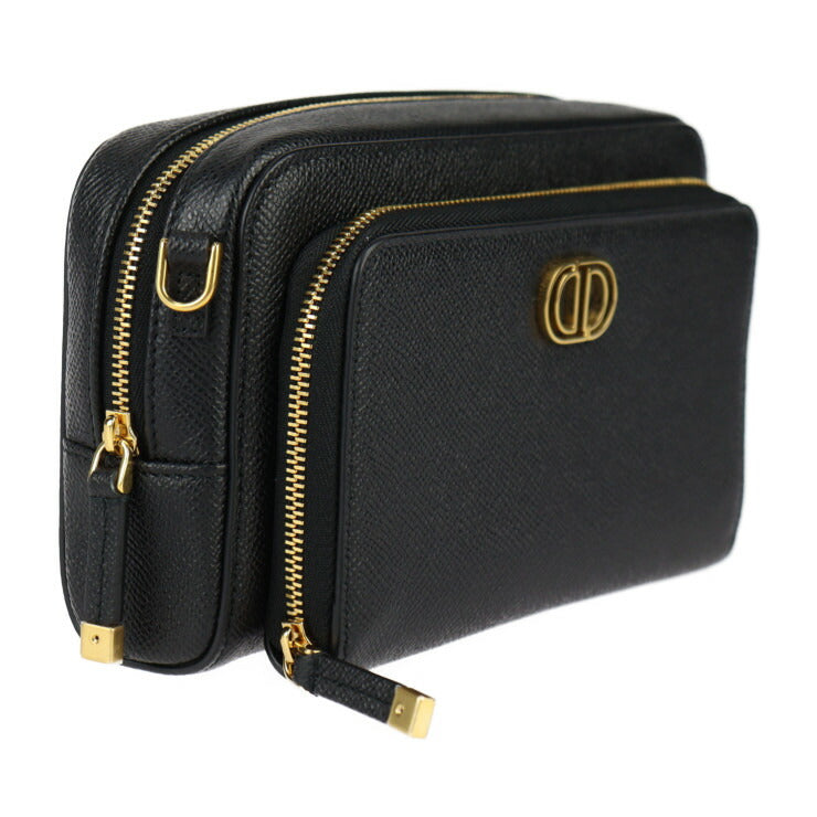 新古未使用展示品 Christian Dior クリスチャンディオール カロ ダブルポーチ ショルダーバッグ S7431UBAE カーフスキン ブラック ゴールド金具 2WAY セカンドバッグ クラッチバッグ