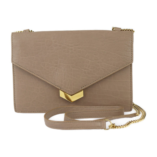 超美品 JIMMY CHOO ジミーチュウ レイラ ショルダーバッグ GNL 163 レザー ライトモカ ゴールド金具 2WAY クラッチバッグ チェーン ポシェット