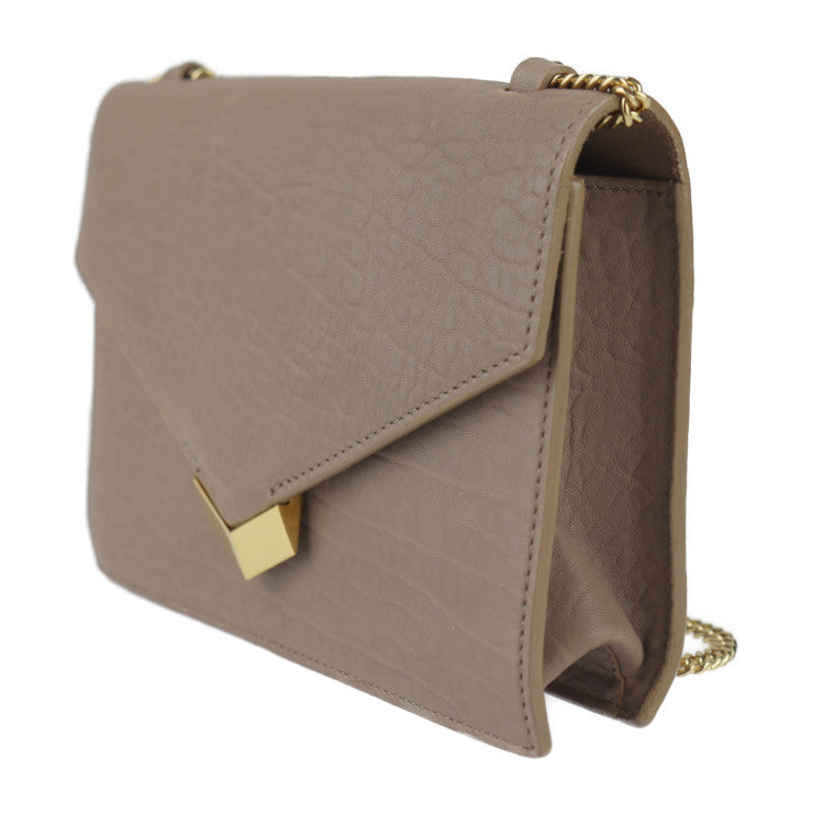 超美品 JIMMY CHOO ジミーチュウ レイラ ショルダーバッグ GNL 163 レザー ライトモカ ゴールド金具 2WAY クラッチバッグ チェーン ポシェット