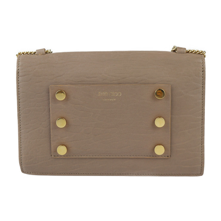 超美品 JIMMY CHOO ジミーチュウ レイラ ショルダーバッグ GNL 163 レザー ライトモカ ゴールド金具 2WAY クラッチバッグ チェーン ポシェット