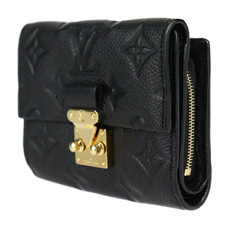 超美品 LOUIS VUITTON ルイ ヴィトン ポルトフォイユ メティス コンパクト モノグラムアンプラント 三つ折り財布 M80880 レザー ブラック ゴールド金具 ラウンドジップ ビトン