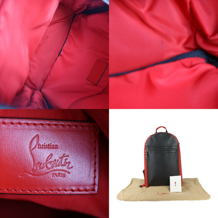 美品 Christian Louboutin クリスチャンルブタン BACKPARIS リュック・デイパック 1225145 レザー ラバー ブラック レッド バックパック スパイクスタッズ