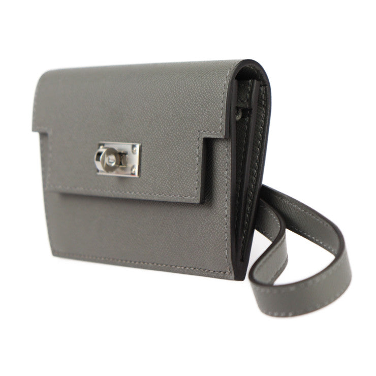 新品未使用展示品 HERMES エルメス ケリー ポケット スリム コインケース - ヴォーマダム グリメイヤー シルバー金具 リストレット 小銭入れ カードケース 名刺入れ W刻印 グレー系