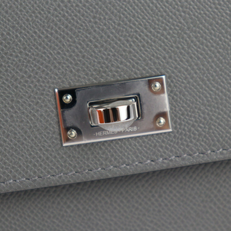 新品未使用展示品 HERMES エルメス ケリー ポケット スリム コインケース - ヴォーマダム グリメイヤー シルバー金具 リストレット 小銭入れ カードケース 名刺入れ W刻印 グレー系