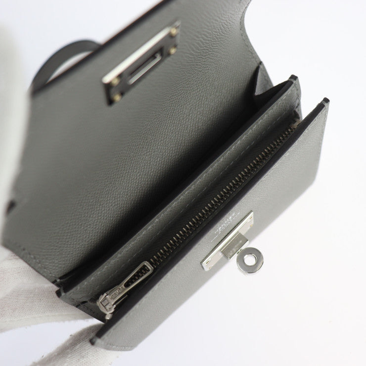 新品未使用展示品 HERMES エルメス ケリー ポケット スリム コインケース - ヴォーマダム グリメイヤー シルバー金具 リストレット 小銭入れ カードケース 名刺入れ W刻印 グレー系