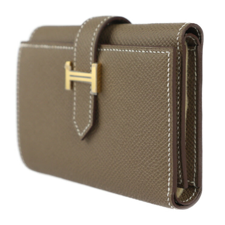 新品未使用展示品 HERMES エルメス ベアン コンビネ 三つ折り財布 - ヴォーエプソン エトゥープ（エトープ） ゴールド金具 W刻印