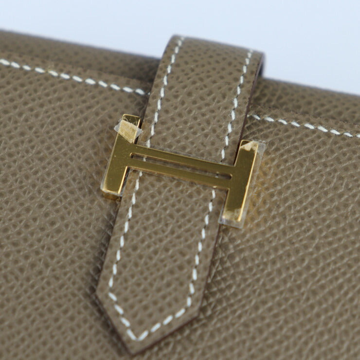 新品未使用展示品 HERMES エルメス ベアン コンビネ 三つ折り財布 - ヴォーエプソン エトゥープ（エトープ） ゴールド金具 W刻印