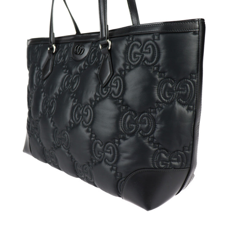 美品 GUCCI グッチ ミディアムトートバッグ GGマトラッセ トートバッグ 631685 ナイロン レザー ブラック シルバー金具 ショルダーバッグ ハンドバッグ