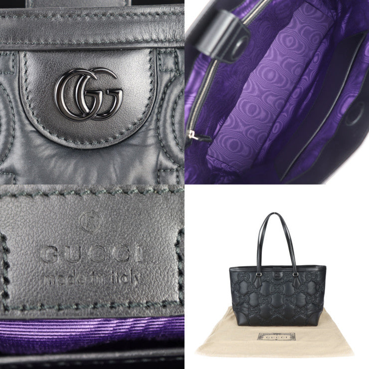 美品 GUCCI グッチ ミディアムトートバッグ GGマトラッセ トートバッグ 631685 ナイロン レザー ブラック シルバー金具 ショルダーバッグ ハンドバッグ