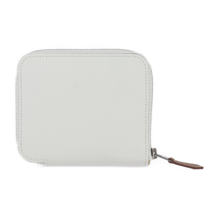 新品未使用展示品 HERMES エルメス アザップ コンパクト シルクイン コインケース - エバーカラー シルク ホワイト シルバー金具 小銭入れ ラウンドファスナー B刻印