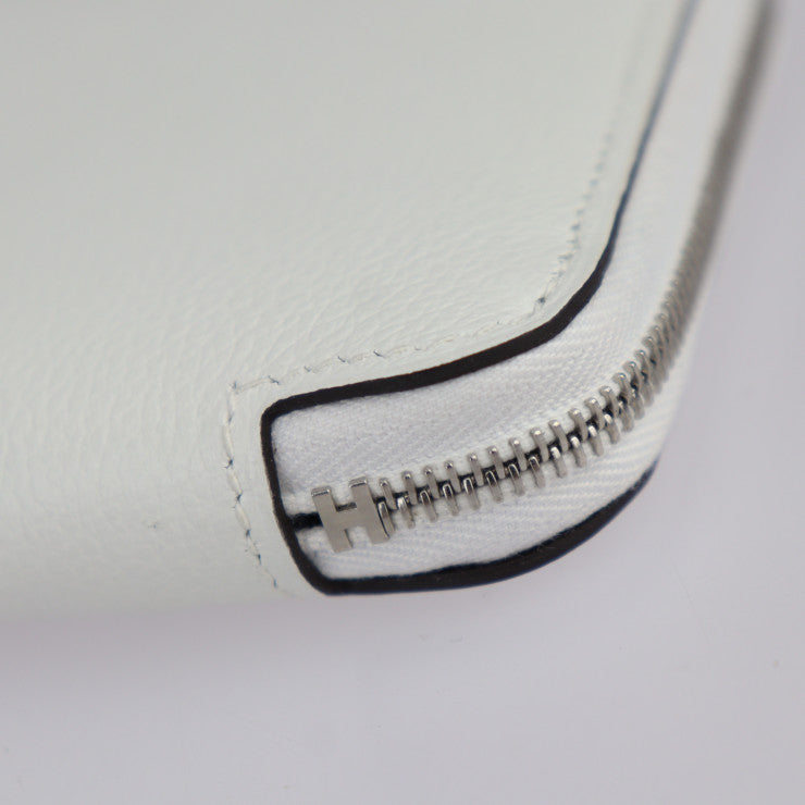 新品未使用展示品 HERMES エルメス アザップ コンパクト シルクイン コインケース - エバーカラー シルク ホワイト シルバー金具 小銭入れ ラウンドファスナー B刻印