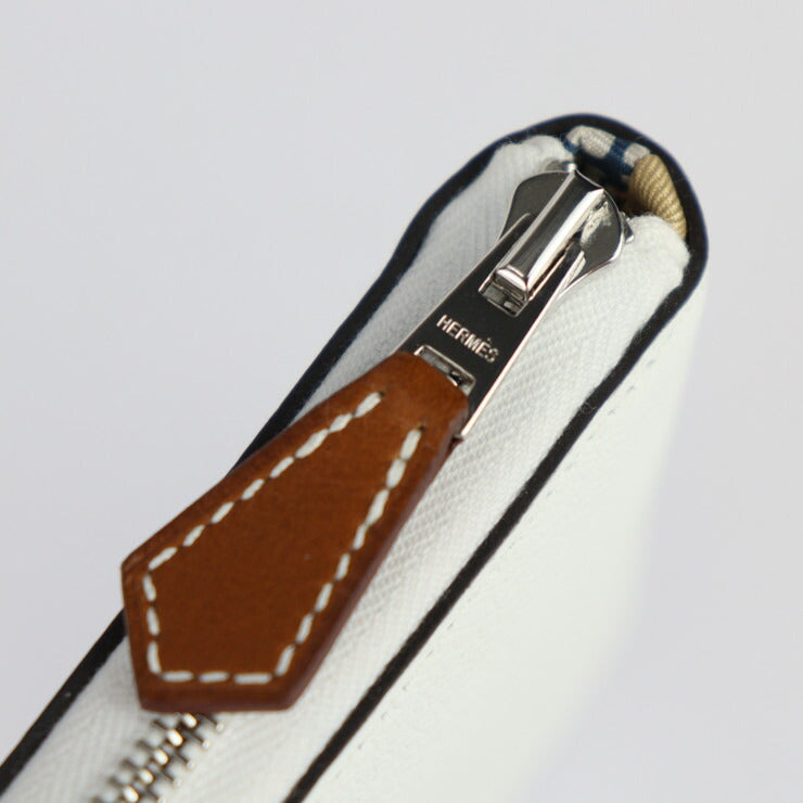 新品未使用展示品 HERMES エルメス アザップ コンパクト シルクイン コインケース - エバーカラー シルク ホワイト シルバー金具 小銭入れ ラウンドファスナー B刻印