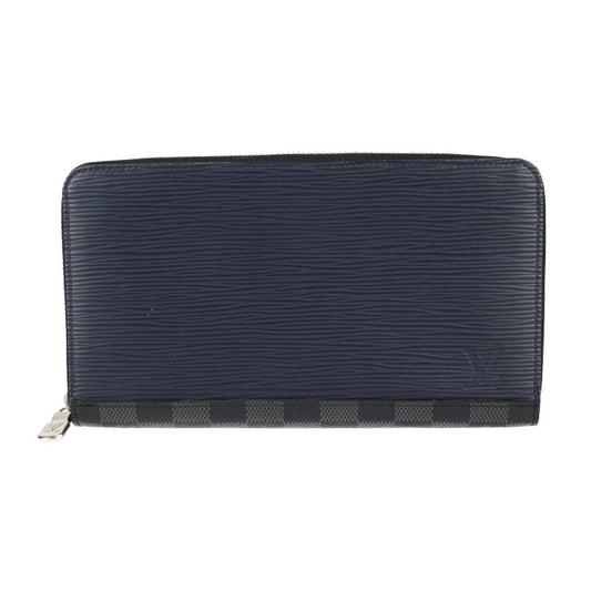 美品 LOUIS VUITTON ルイ ヴィトン ジッピー・オーガナイザー 長財布 M68227 エピレザー ダミエグラフィットキャンバス ネイビー×ブラック×グレー ブルー×イエロー シルバー金具 ラウンドファスナー 二つ折り財布 ビトン