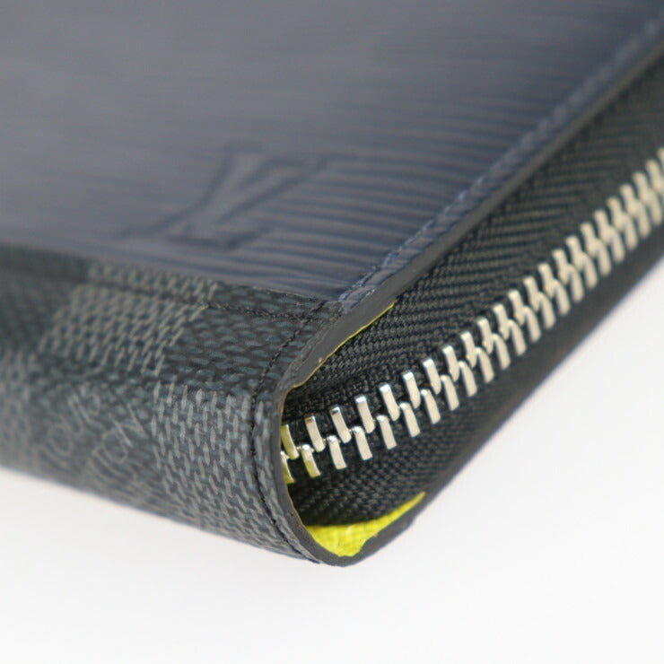 美品 LOUIS VUITTON ルイ ヴィトン ジッピー・オーガナイザー 長財布 M68227 エピレザー ダミエグラフィットキャンバス ネイビー×ブラック×グレー ブルー×イエロー シルバー金具 ラウンドファスナー 二つ折り財布 ビトン