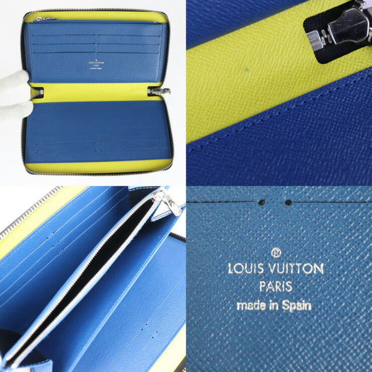 美品 LOUIS VUITTON ルイ ヴィトン ジッピー・オーガナイザー 長財布 M68227 エピレザー ダミエグラフィットキャンバス ネイビー×ブラック×グレー ブルー×イエロー シルバー金具 ラウンドファスナー 二つ折り財布 ビトン