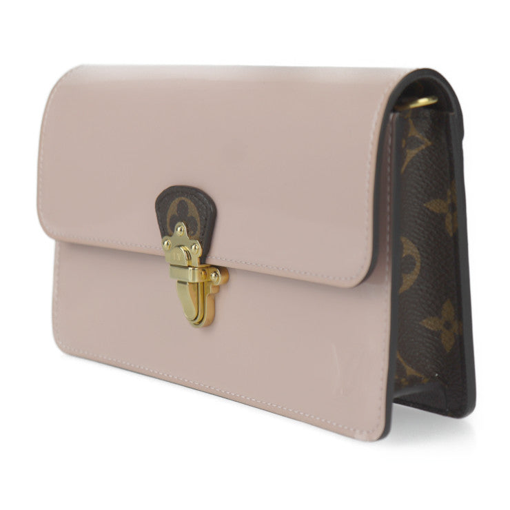 超美品 LOUIS VUITTON ルイ ヴィトン ポルトフォイユ チェリーウッド ショルダーバッグ M63306 パテントカーフレザー × モノグラムキャンバス ローズバレリーヌ ブラウン ゴールド金具 2WAY チェーンウォレット クラッチバッグ ビトン