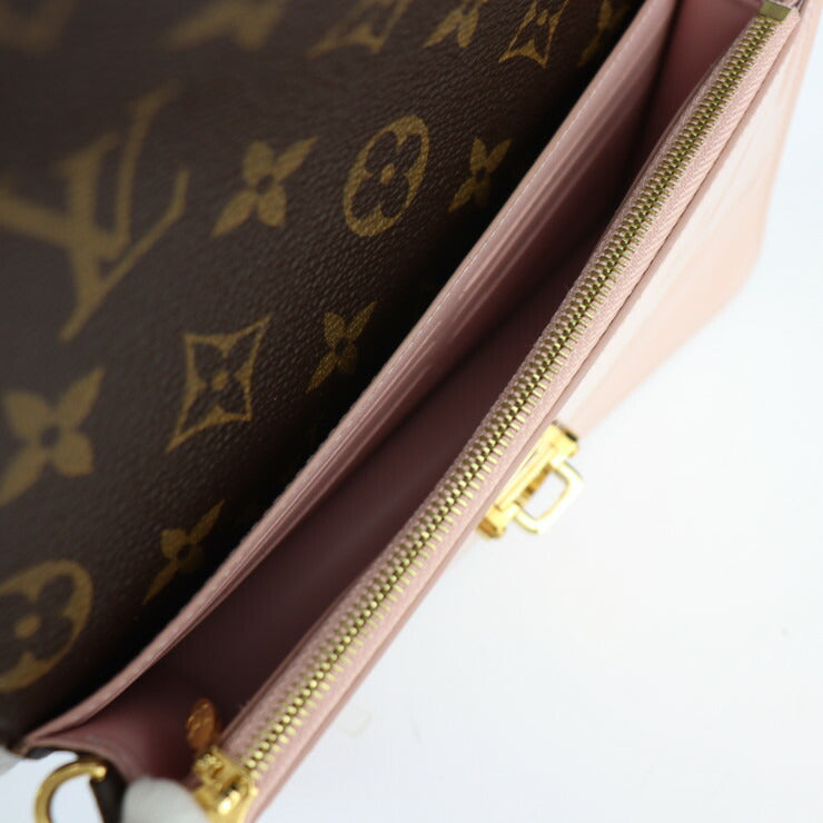 超美品 LOUIS VUITTON ルイ ヴィトン ポルトフォイユ チェリーウッド ショルダーバッグ M63306 パテントカーフレザー × モノグラムキャンバス ローズバレリーヌ ブラウン ゴールド金具 2WAY チェーンウォレット クラッチバッグ ビトン