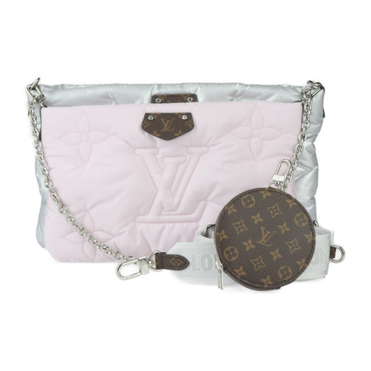 超美品 LOUIS VUITTON ルイ ヴィトン モノグラム マキシ ミュルティ ポシェット アクセソワール LVピロー ショルダーバッグ M21056 リサイクルナイロン シルバー ペールピンク 3WAY クラッチバッグ ビトン