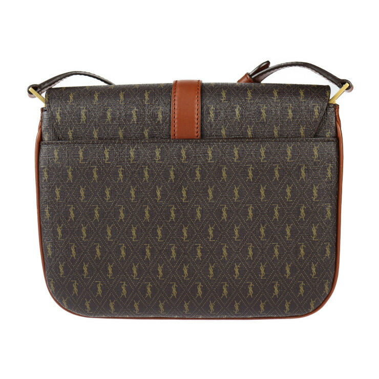 超美品 SAINT LAURENT サンローラン サッチェル ル モノグラム ショルダーバッグ 568604 PVC レザー ブラウン系 ゴールド金具 YSLロゴ ポシェット