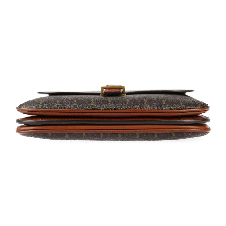 超美品 SAINT LAURENT サンローラン サッチェル ル モノグラム ショルダーバッグ 568604 PVC レザー ブラウン系 ゴールド金具 YSLロゴ ポシェット