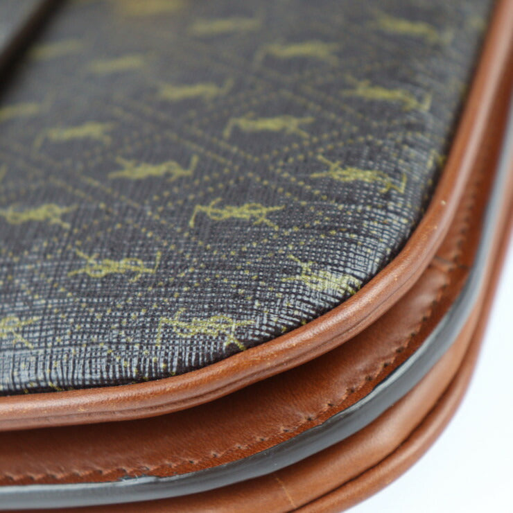 超美品 SAINT LAURENT サンローラン サッチェル ル モノグラム ショルダーバッグ 568604 PVC レザー ブラウン系 ゴールド金具 YSLロゴ ポシェット