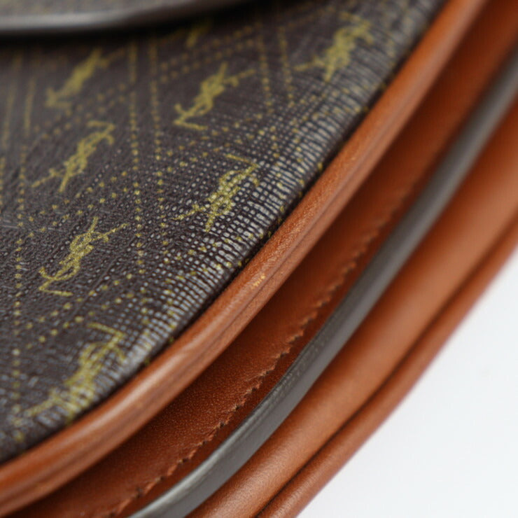 超美品 SAINT LAURENT サンローラン サッチェル ル モノグラム ショルダーバッグ 568604 PVC レザー ブラウン系 ゴールド金具 YSLロゴ ポシェット