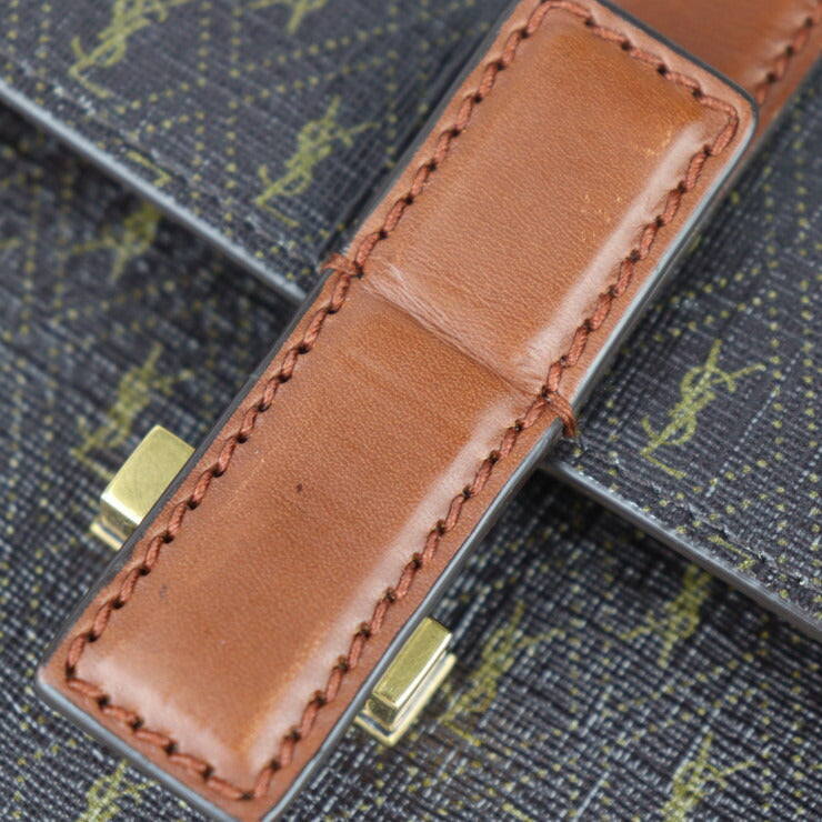 超美品 SAINT LAURENT サンローラン サッチェル ル モノグラム ショルダーバッグ 568604 PVC レザー ブラウン系 ゴールド金具 YSLロゴ ポシェット