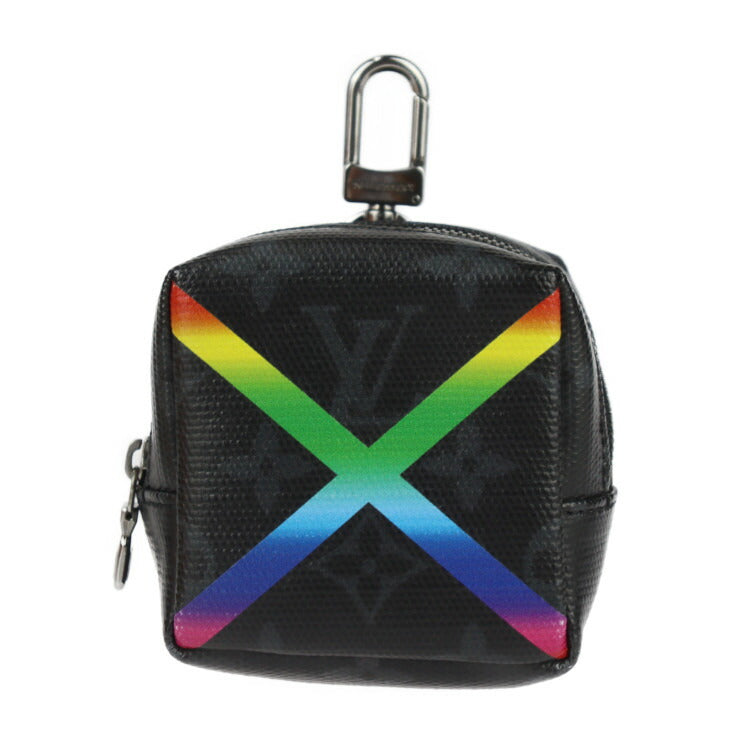美品 LOUIS VUITTON ルイ ヴィトン ビジューサック スクエアーポーチ シャイニー モノグラム ポーチ MP2467 コーティングキャンバス レザー ブラック レインボーカラー バッグチャーム キーリング ビトン