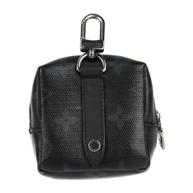 美品 LOUIS VUITTON ルイ ヴィトン ビジューサック スクエアーポーチ シャイニー モノグラム ポーチ MP2467 コーティングキャンバス レザー ブラック レインボーカラー バッグチャーム キーリング ビトン